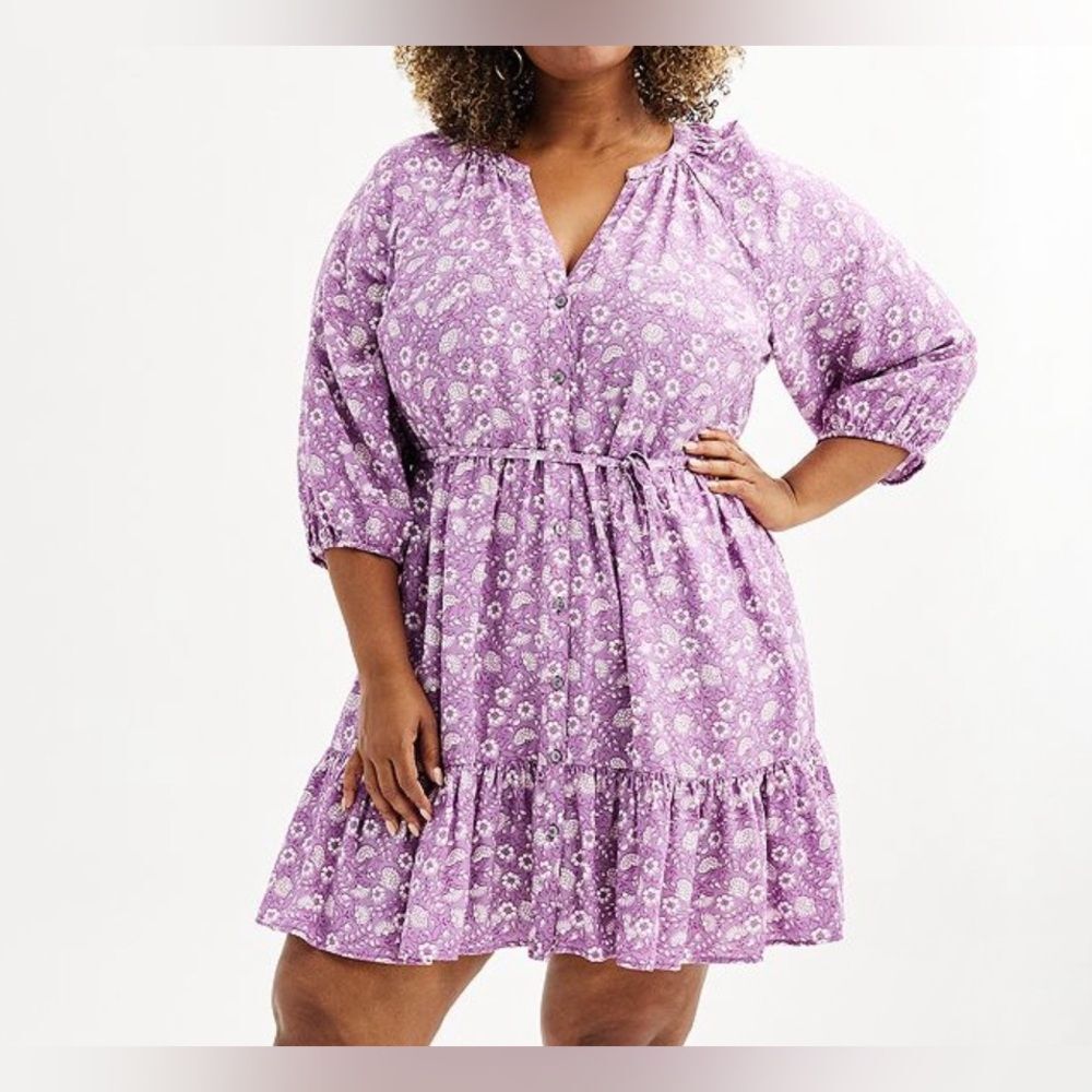 Sonoma Lavender Floral Long Sleeve Dress 2x NWT